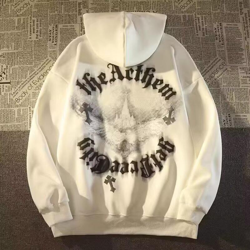 

Ретро-свитер в стиле Гонконга, мужской свитер с капюшоном на весну и осень, американский тяжелый уличный стиль, модный бренд, мешковатое пальто 5XL белый