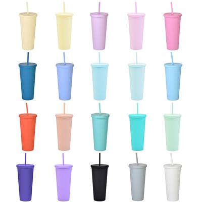 Double-Layer Plastic Straw Cup 22Oz Large-Capacity Outdoor Matte Water Cup