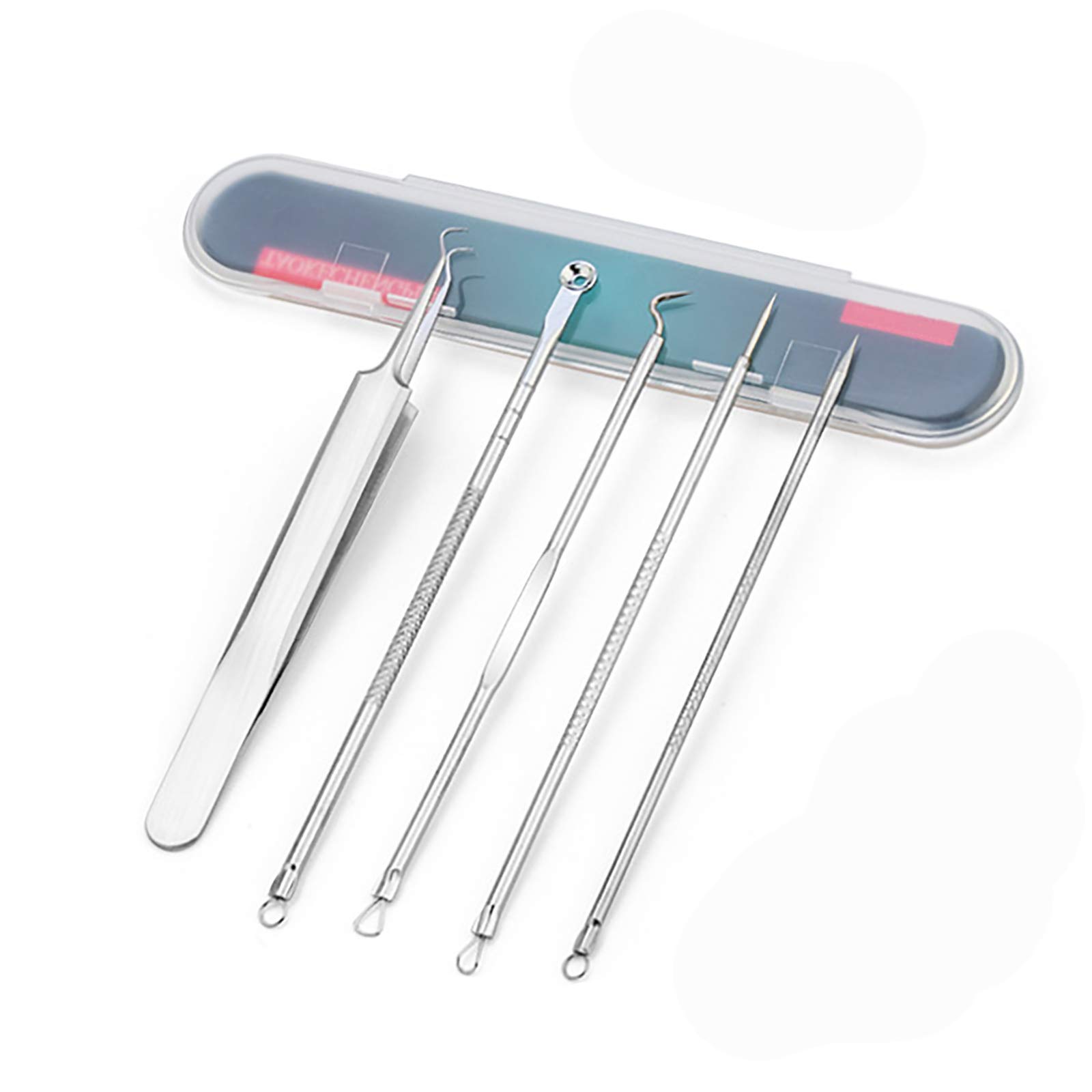 

YFFSFDC Blackhead Pore Blackhead Removal Kit with Storage Acne Stainless Portable Remover, Care, 5-Piece Set, Box, Tweezers, Removal, Steel,
