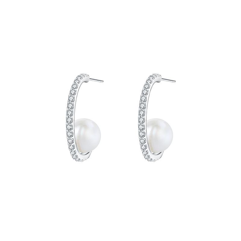 925 Sterling Silver Freshwater Pearl Stud Earrings - Versatile High-End Accessories for Women 925 Sterling Silver