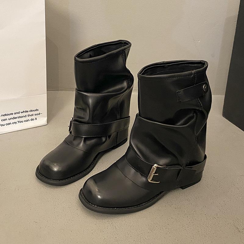 

British style thick-soled thick-heeled trouser boots short boots children s 2025 new summer and autumn skirt western cowboy Martin boots 40 чёрный