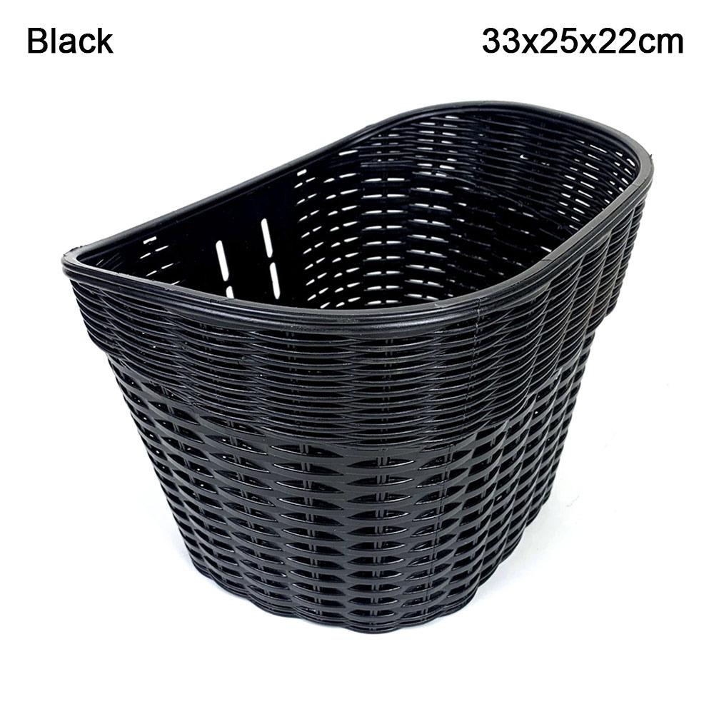 

3 цвета Велосипедная плетеная пластиковая корзина для хранения на переднюю часть скутера, корзина для электровелосипеда, аксессуары для велоспорта Black 33x25x22cm
