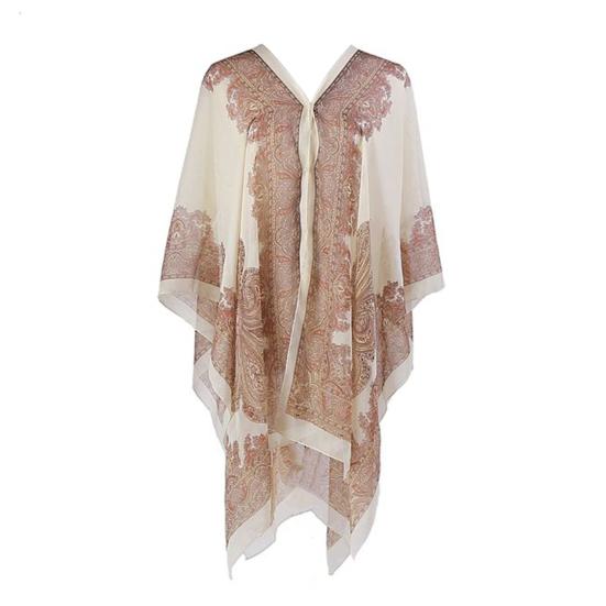 Women Summer Beach Bikini Cover Up Loose Chiffon Blouse Shawl Scarf with Buttons