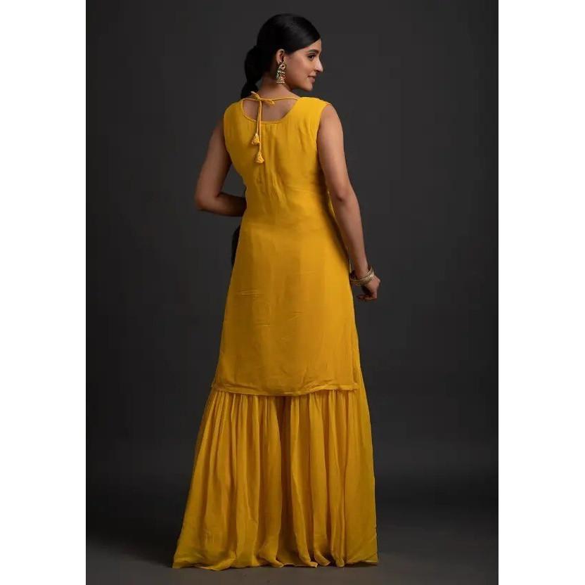 Kobiety Bollywood Party Wear Georgette Kurti Sharara Zestaw z Dupattą Designerska Tunika VFP-1854a