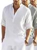 Men's 2025 Cotton Linen Long-sleeve T-shirt - Solid Loose-fit, Plus Size