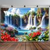 Bright Waterfall Nature Tapestry Wall Hanging, Colorful Floral Tropical Tapestry for Bedroom Living Room