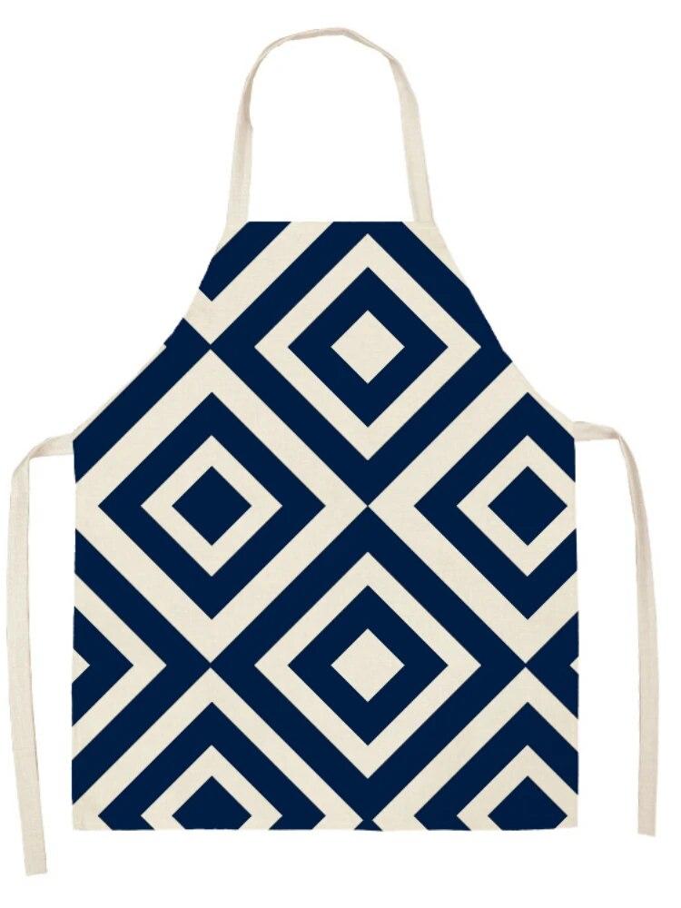 Kitchen Apron Navy Blue Geometric Pattern Kitchen Sleeveless Apron Linen Bib Home Cleaning Tools Cooking Apron Dinner Apron