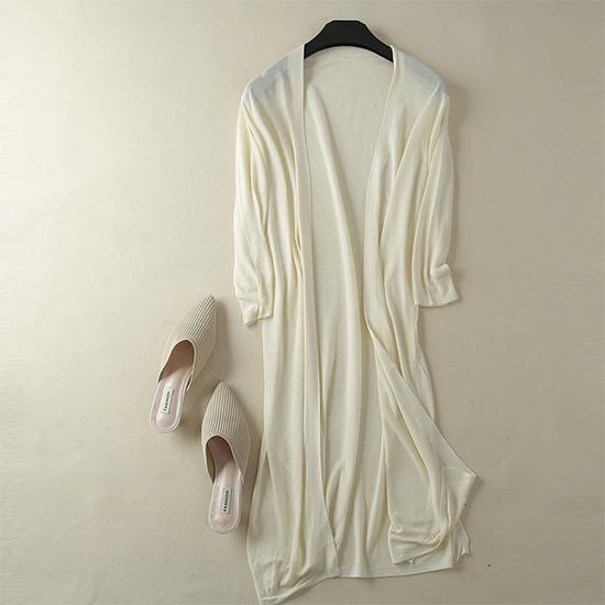 Chaqueta De Cárdigan Modal Suave De Punto De Seda De Hielo Fina De Verano Largo para Mujer Cárdigans De Camisa De Manga Larga Simples Básicos Sueltos con Aire Acondicionado