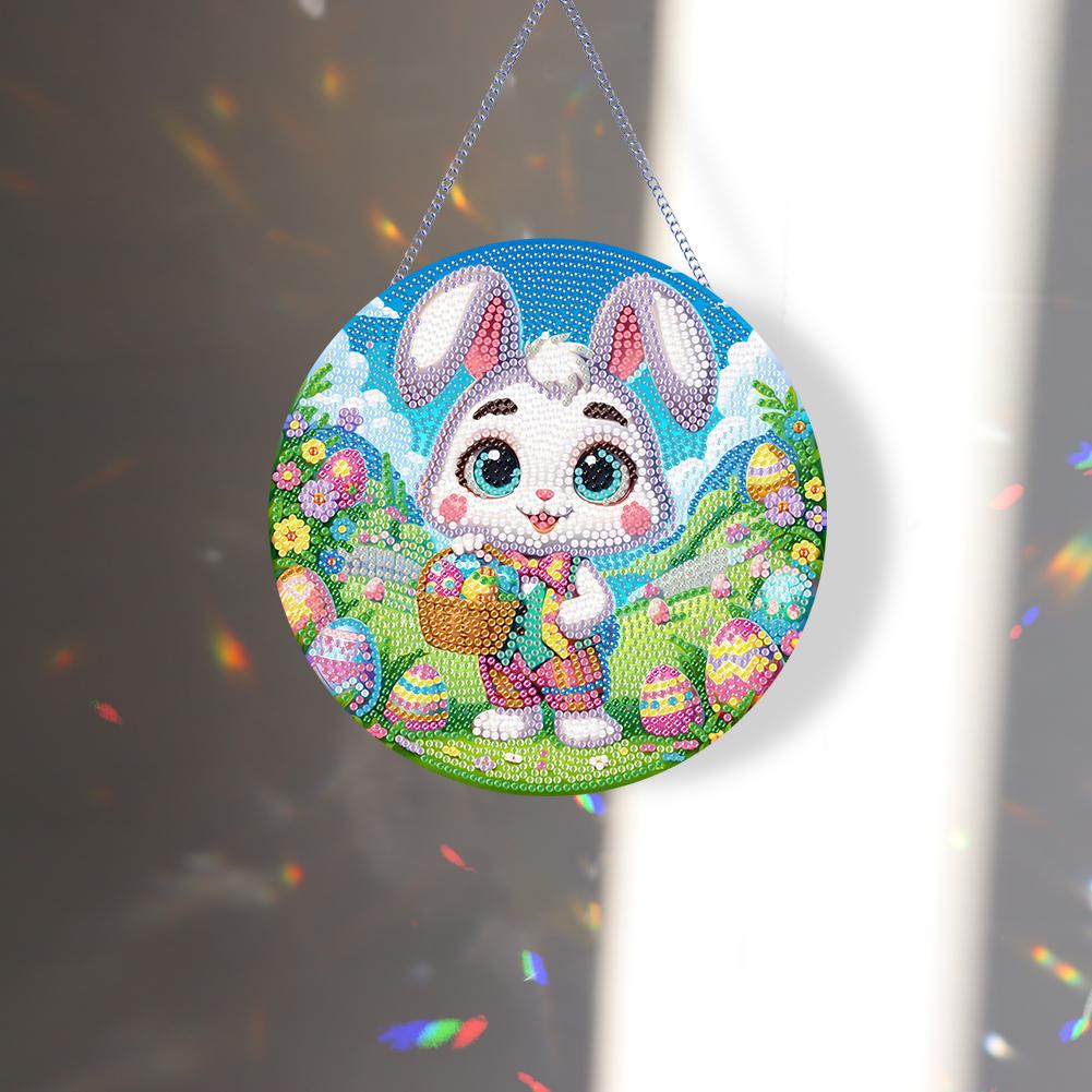 Easter Rabbit Theme 2D Flat DIY Hanging Diamond Art Kits Diamond Painting Set Diamond Art Pendant Home Wall Decoration Crafts