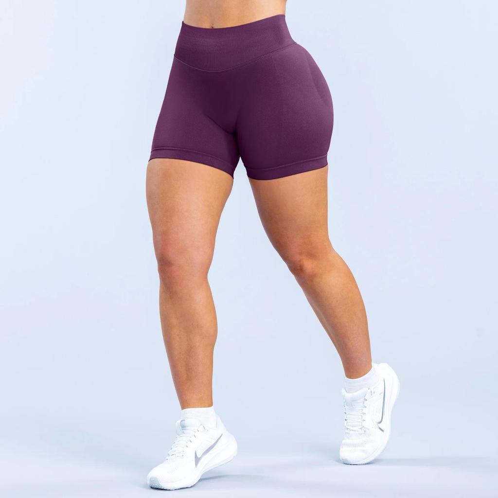 DFYNE Candy Color Raffung Nahtlose Yoga-Shorts - Dreiteiliger Bund, Enge Passform