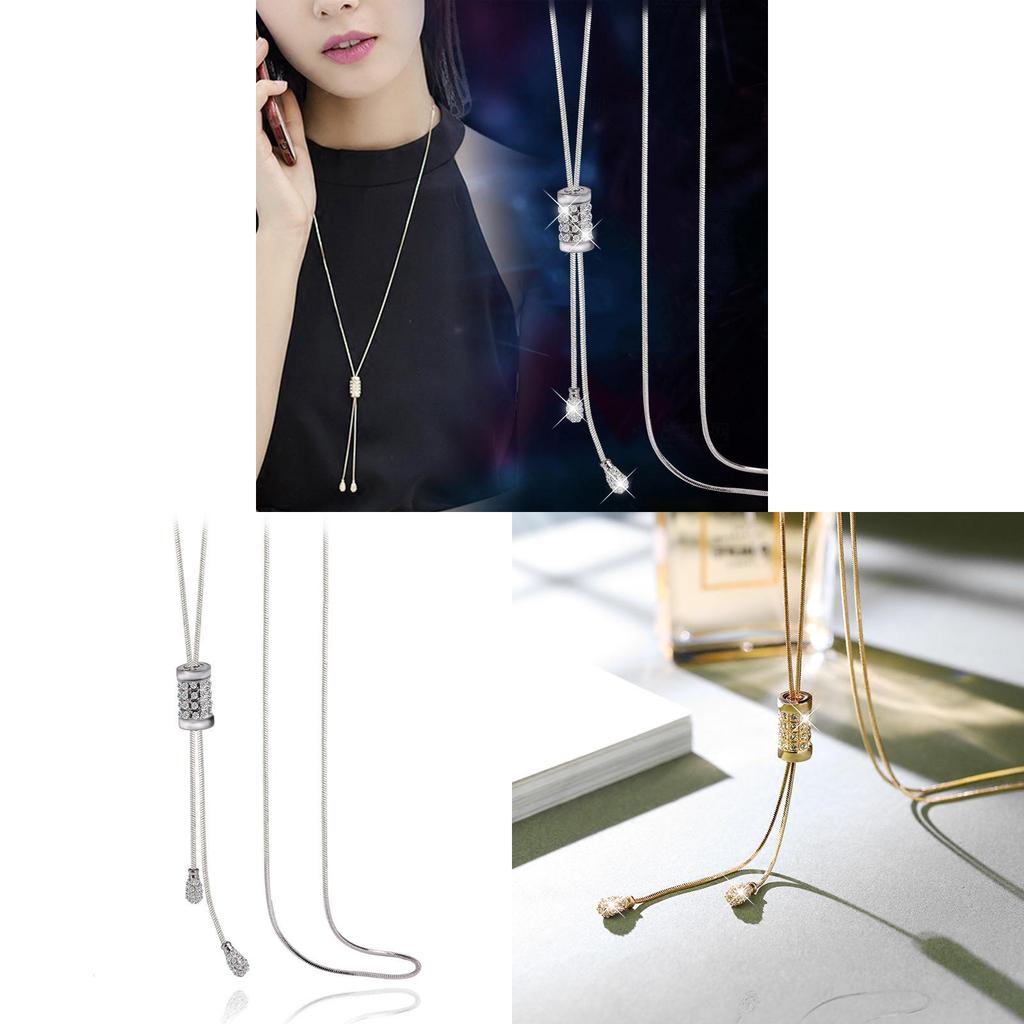 Korean Style Long Sweater Chain With Rhinestone Pendant For Casual Wear And Gifts