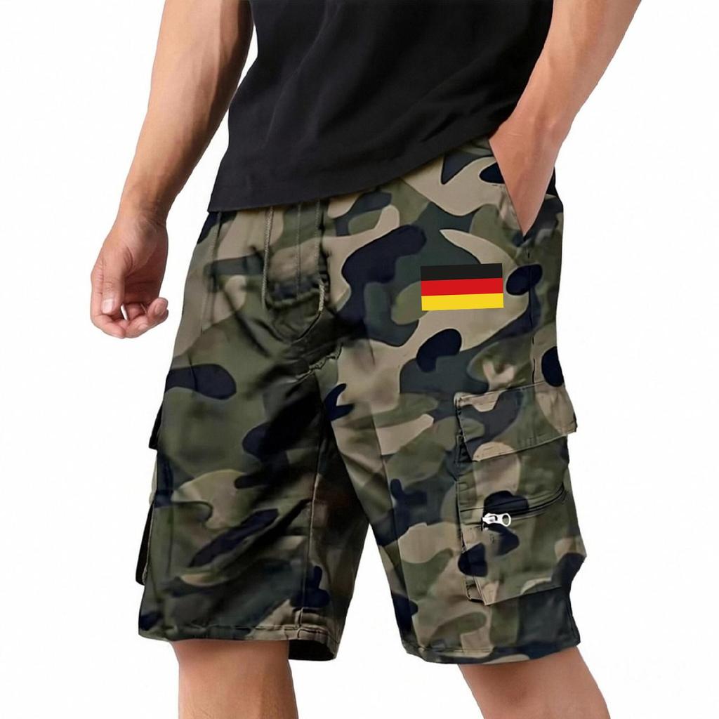 Men's Lightweight Breathable Sports Shorts with Flag Print Casual Athletic Shorts with Elastic Waistband and Cargo Pockets for Outdoor Activities