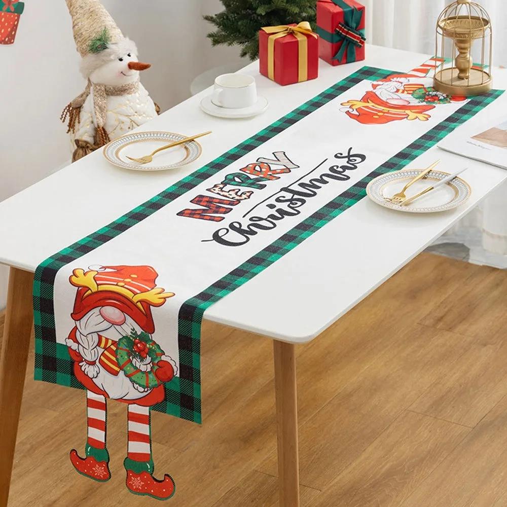 Cartoon Fabric Christmas Tablecloth Xmas Ornament Navidad Table Runner Reusable Merry Christmas Table Flag Christmas