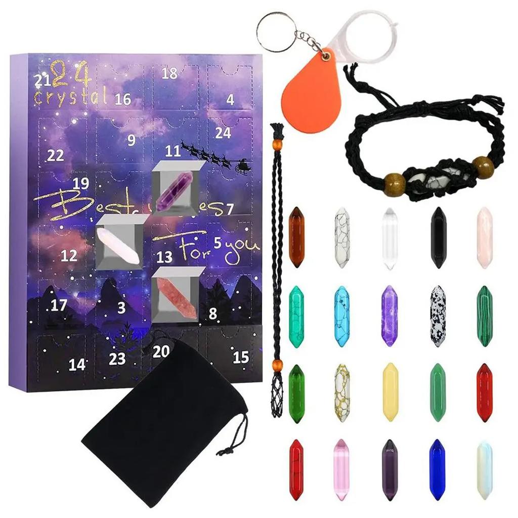 Crystal Xmas Countdown Calendar with Natural Crystals Advent Countdown Calendar for Girls Ladies Women