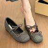 Gray's sweet girl retro woolen round head bow Mary Jane shoes women's autumn height-increasing short boots