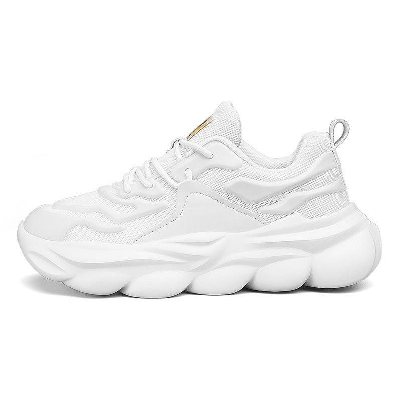 Autumn breathable casual sports shoes lightweight thick-soled heightening pure white running shoes student dad shoes