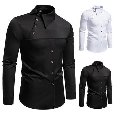 Men's Chic Design Shirts Long Sleeve Solid Color Casual Lapel Shirts Slash Neck Button Up Trendy Male Slim Fit Clothing