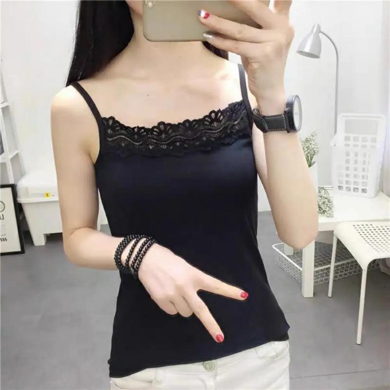 Frauen Top Spaghetti Strap Spitze Sommer Weste Square Neck Ärmelloses Sommer Leibchen Frauen Kleidung