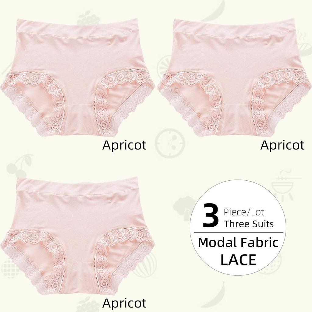 3Piece/Lot Mid-High Waist Women's Panties Lace Breathable Tummy Plus Size Women's Triangle Pants Underwear Briefs