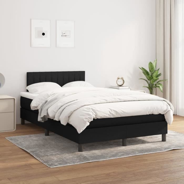 3140203 vidaXL Lit à sommier tapissier avec matelas Noir 120x200 cm Tissu