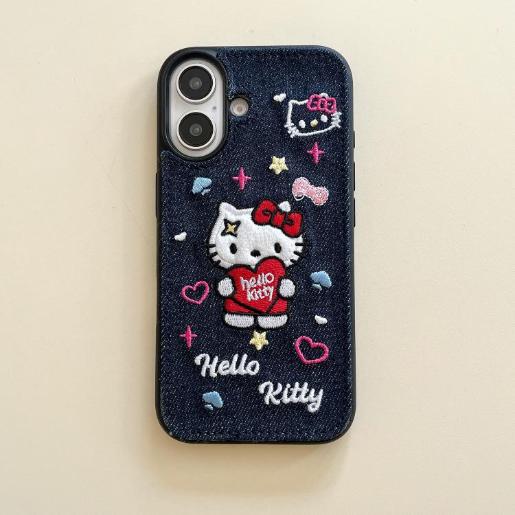 

Embroidered Kitty Cat Denim Phone Case for iPhone 15 Pro Max 15 Pro