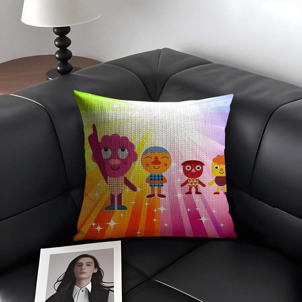 NNoodle PalsS Cartoon Cushion Cover Natural Linen Organic Fabric DoubleSided Printing Sofa Home Decor Gift Pillow Case