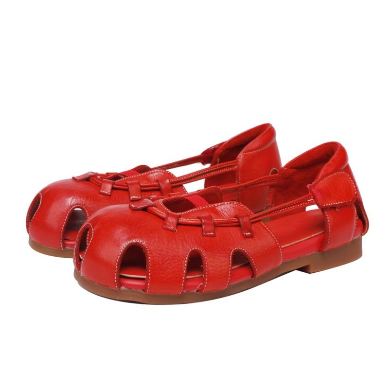 Johnature High Quality Genuine Leather Sandals Cowhide Peep Toe Flat Heel Soft Sole Retro Women's Shoes