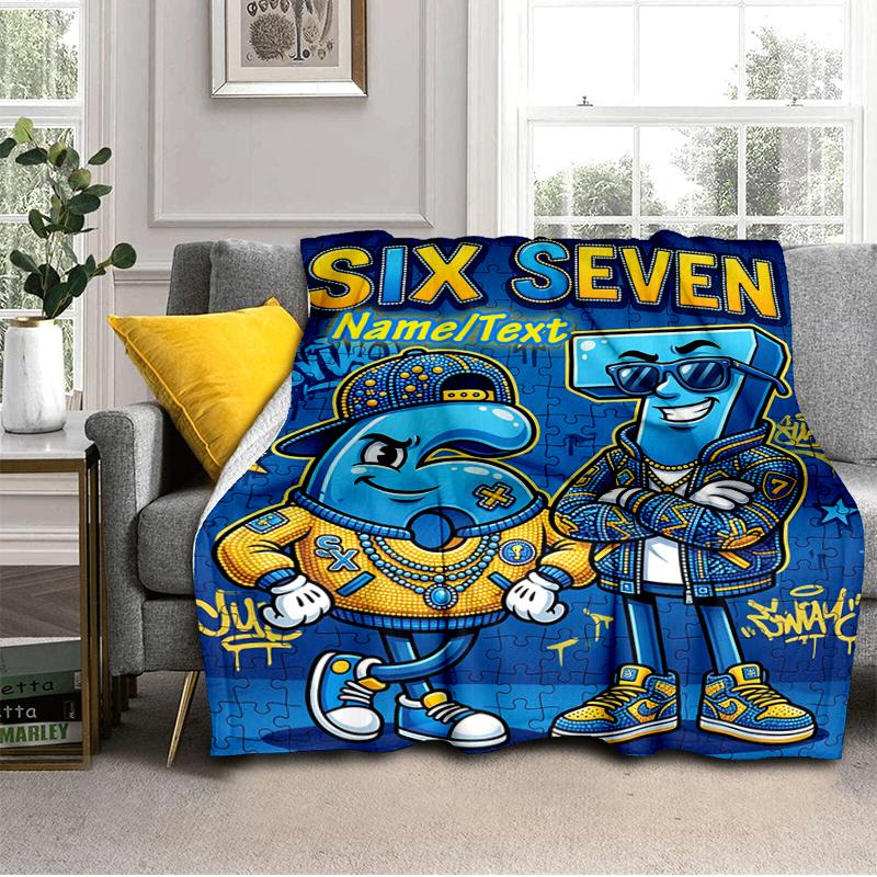 1PC Custom Name "Six Seven Urban Characters" Flannel Blanket Versatile,all-season Throw Suitable for the Living Room,bedroom,camping,travel,and Gift