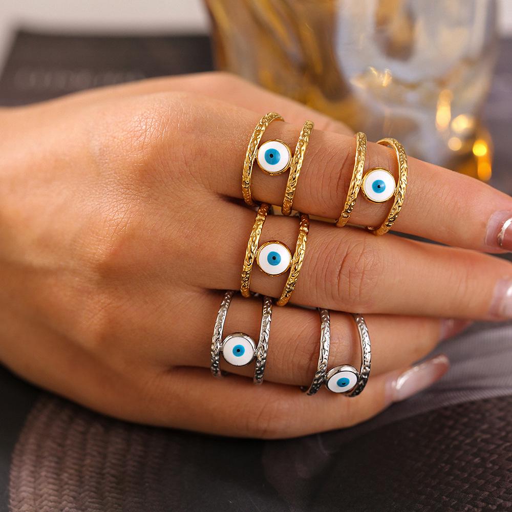 Blue Eye Stainless Steel Ring: Unique European-American Design, Colorfast, Fashionable for Women