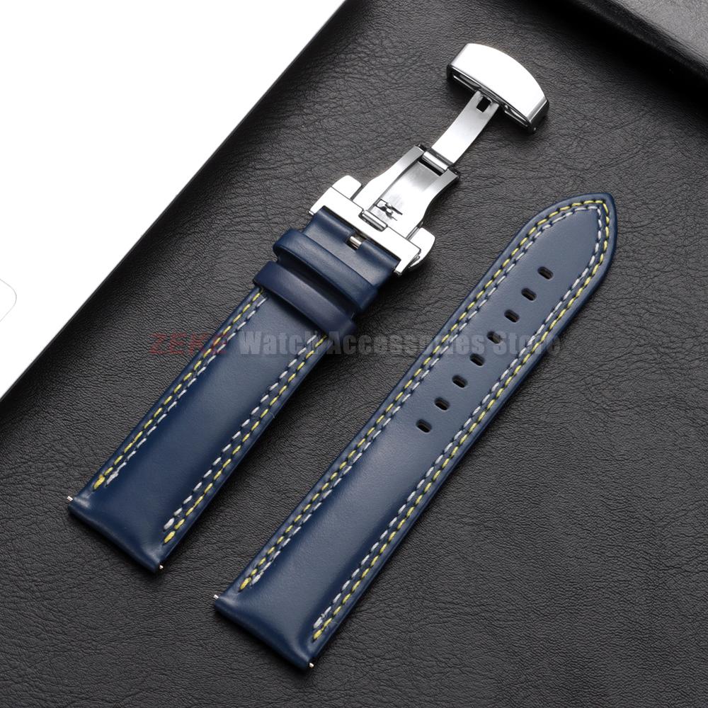 Doppelt genähtes Echtleder Uhrenarmband 20mm 22mm 24mm Armband für Seiko Faltschließe Rindslederband für Omega Uhrenarmband