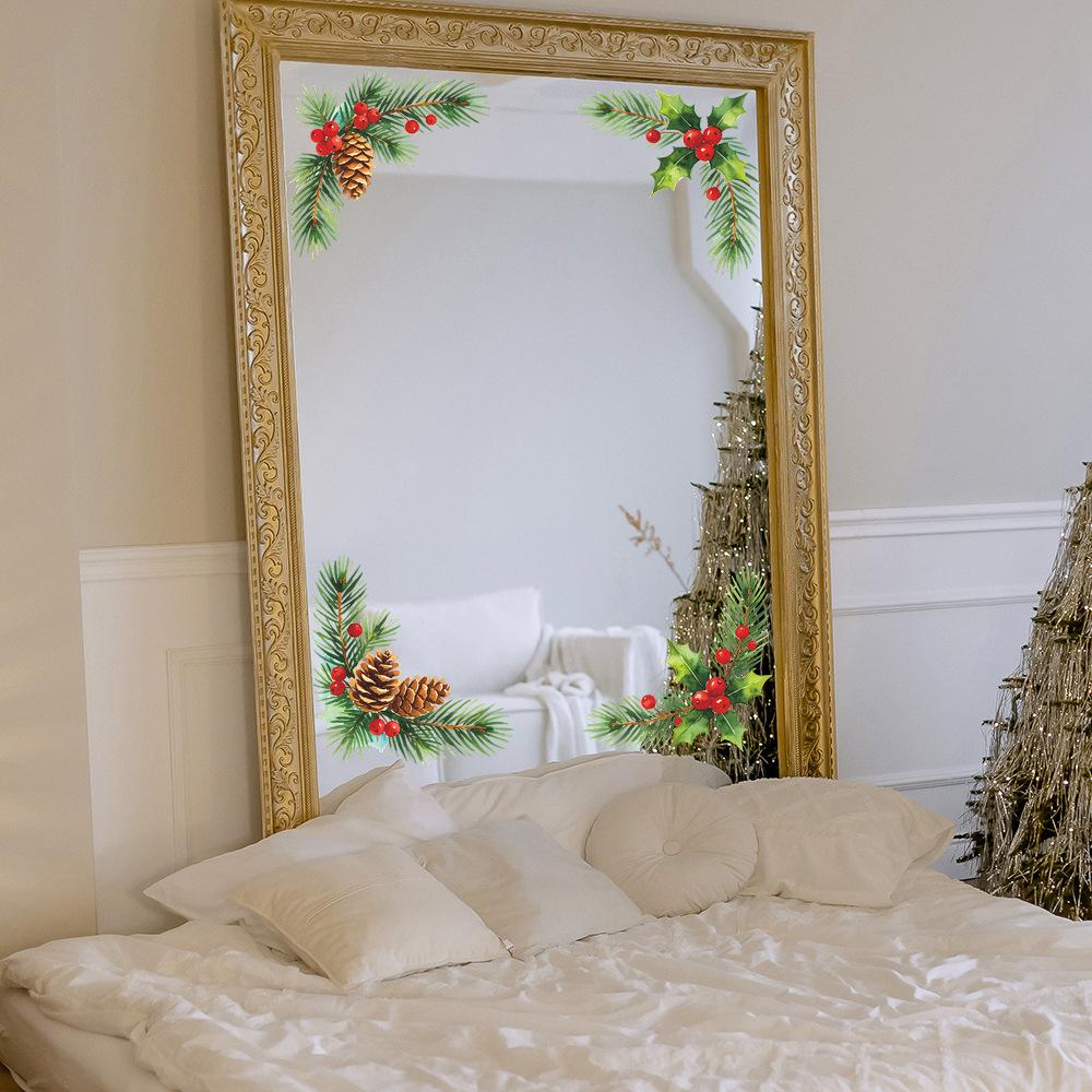 Christmas Pinecone Four-cornered Border Decorative Window Sticker for Home Balcony Glass Window Beautification.