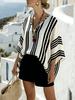 Women's Casual Holiday Striped Print V-Neck Low-Shoulder Short Sleeve Loose Top Striped Shirt