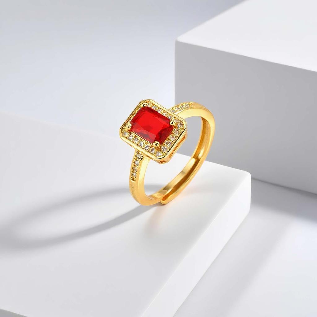 Luxurious Rectangular Zircon Ring for Women,Gold Plated Simple Big Rings Adjustable,Fashion Wedding Party Jewelry Gift