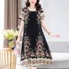 Dle Aged Mother Wearing Cotton Silk Dress Summer Dress for Long Vintage Loose Women Elegant Short Sleeve Casual O-neck Dresses Print Woman Clothing