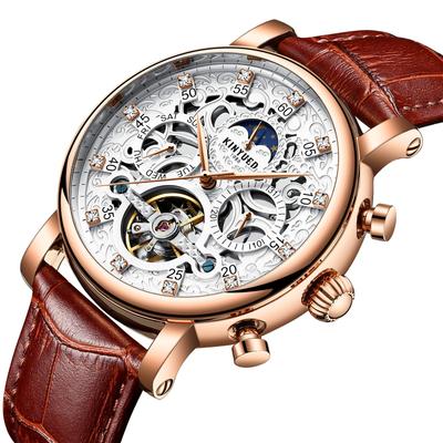 KINYUED Relógio Masculino Tourbillon Moda Negócios Automático Mecânico Relógio Masculino Casual Couro À Prova D'água