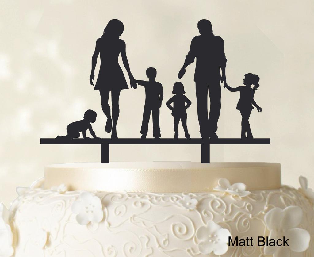 Personlig familiekaketopper Egendefinert silhuett Bryllupskake Topper Kakedekorasjoner Tilgjengelig 6"-7" tommer