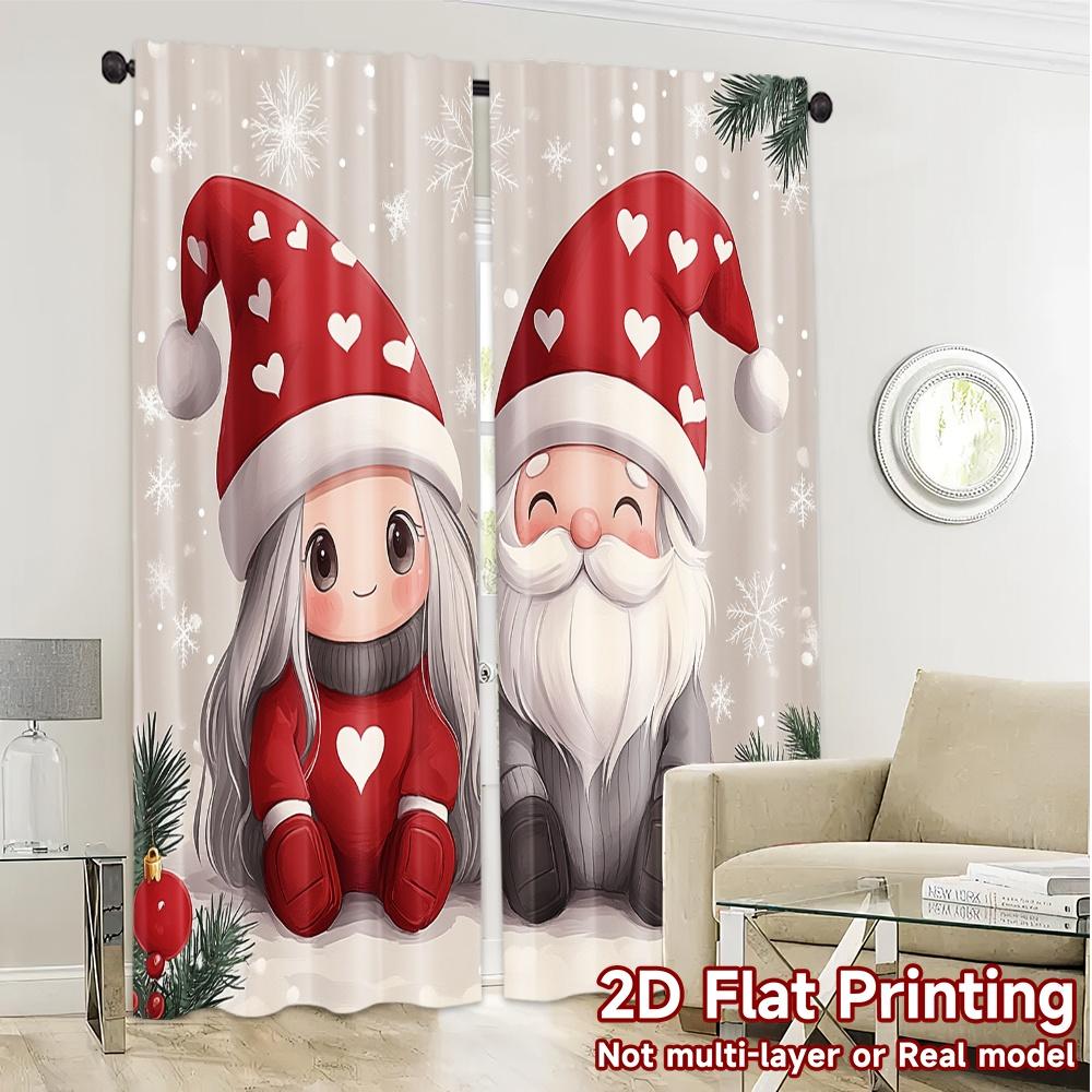 2pcs,Curtains Cute Santa Couple Christmas Hearts (2) Popular Light Filtering Curtains Prints Light Filtering Curtains