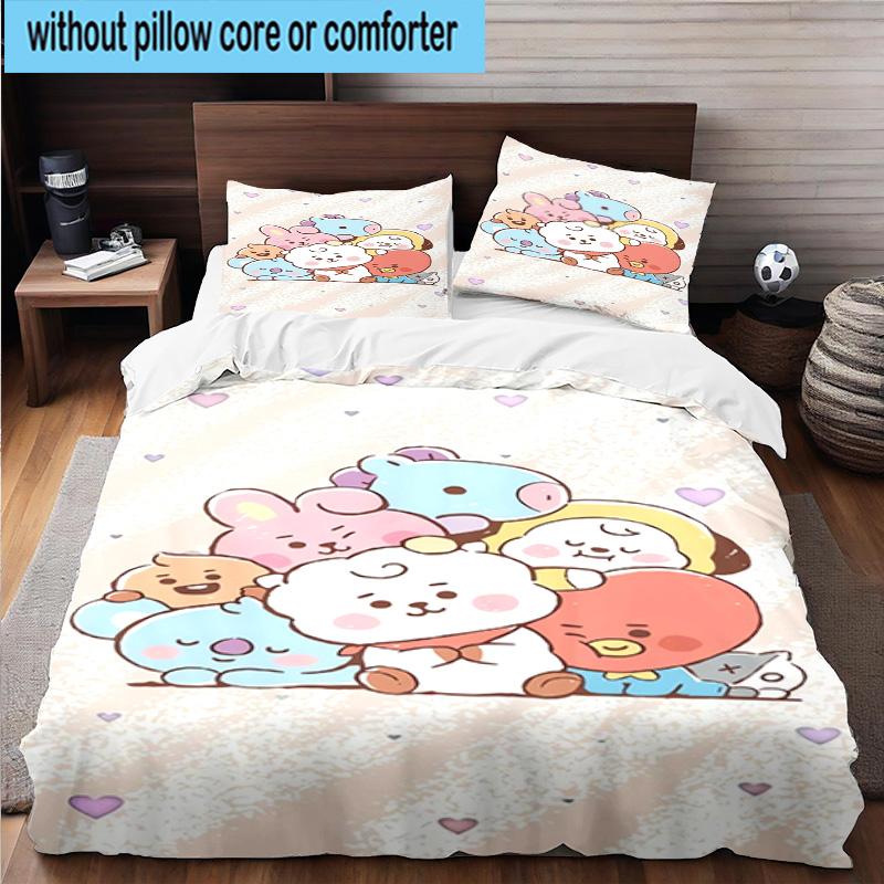 3PCS K-pop Cartoon Friends 3pcs Bedding,Including 3PCS Duvet Cover And 2pcs Pillowcases Perfect for Christmas,Ideal for Bedroom, Dormitory
