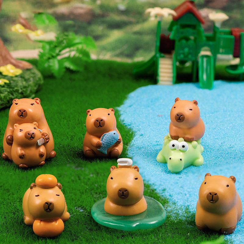 Mini Capybara Ornament Kapibala Crocodile Doll Micro Landscape Decoration Dollhouse Miniature Pond Decor Toy