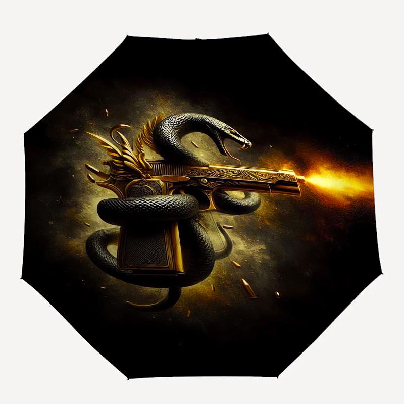 1pc Golden Serpent Gun Artwork Umbrella with Plastic Handle, Suitable for All Seasons Outdoor PT414