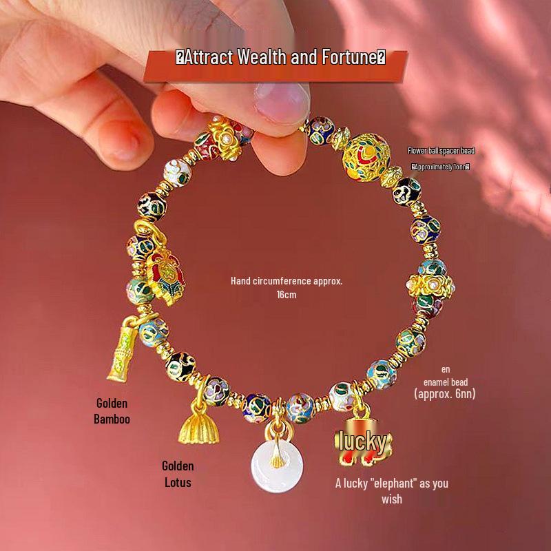 Auspicious Elephant Ruyi Glazed Gold Bamboo Bracelet