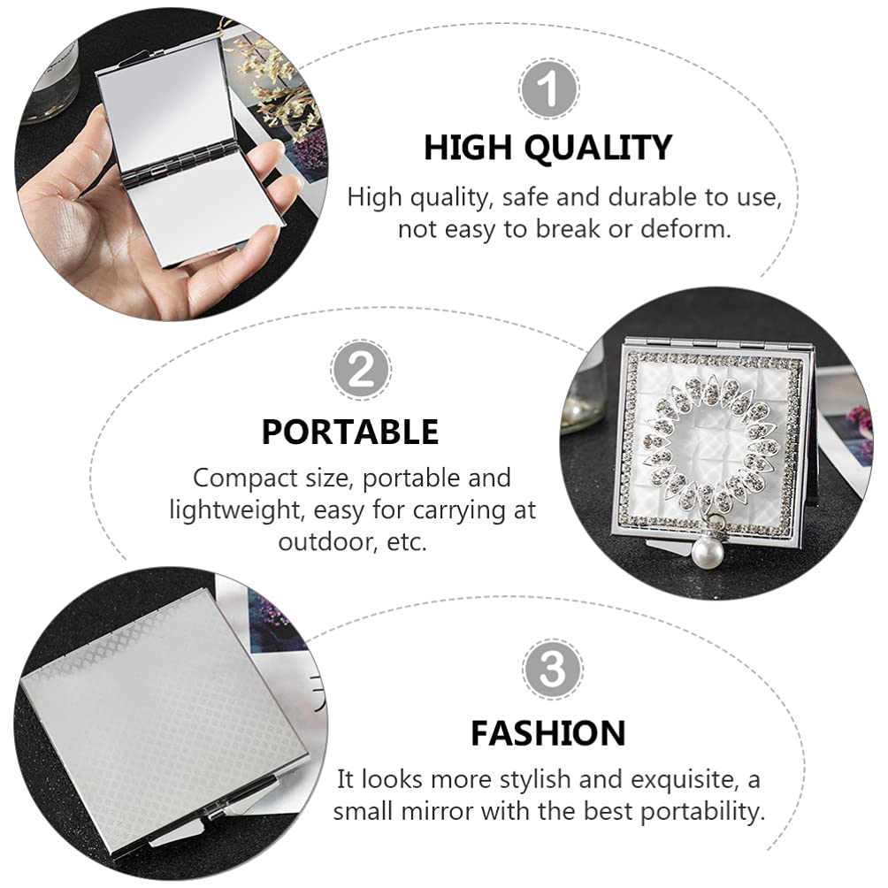 BESTOYARD Portable Makeup Compact Portable Makeup Mini Pocket Folding Travel Makeup White Mirror, Mirror, Mirror, Mirror, Mirror, Pouch, Gift,