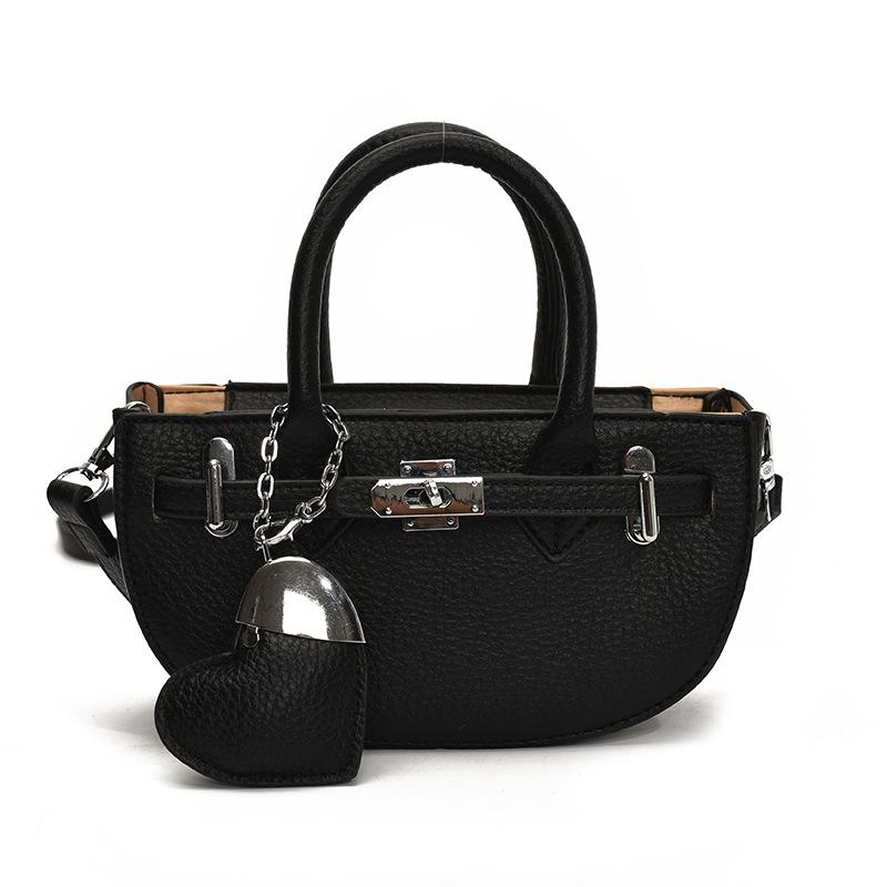 New Fashion Casual Personality Design Sense Portable Semicircular Bag Lychee Pattern Premium Texture Crossbody Bag Women