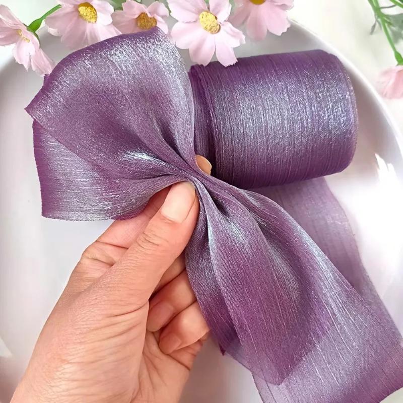 

2026 New 5M Pleated Chiffon Ribbon 6cm Wide DIY Bow Ribbon Tulle Yarn Hairwear Bouquet фіолетовий