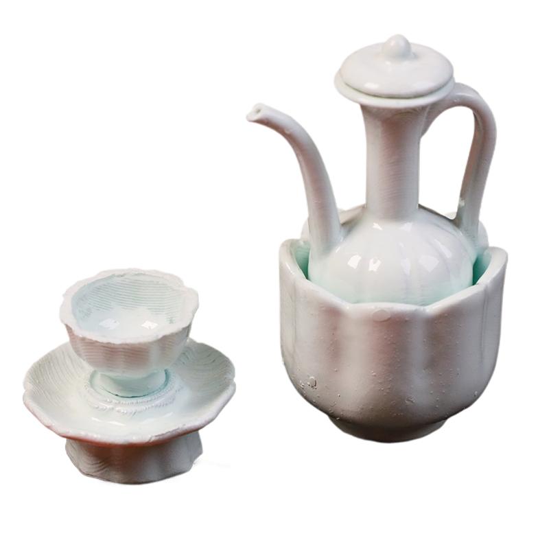 Dollhouse Mini Chinese Ancient Style Imitation Celadon Hand-held Teapot Tea Cup Model Dollhouse Kitchen Accessories
