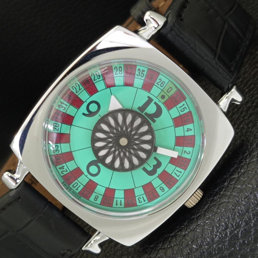 

VINTAGE HAND-WINDING SWISS POKER FACE MENS REFURBISHED SEA GREEN WATCH a700941-5 R205a-a700941