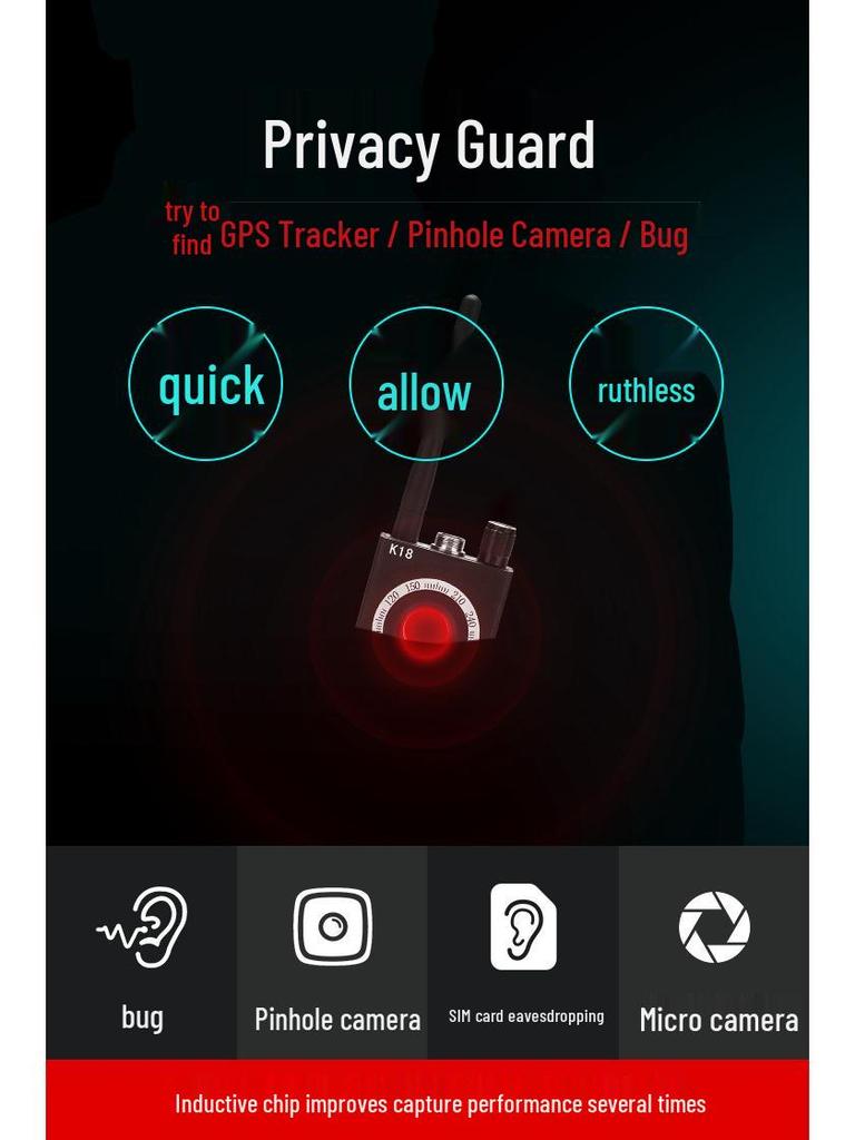 K18 Detector: Anti-Peeping, Anti-Eavesdropping, Anti-Camera, GPS Tracker Checker for Hotel Security