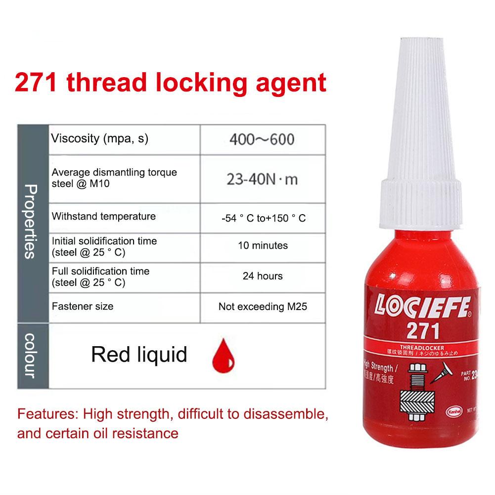 243 271 272 10ml Threadlocker Adhesive Medium Strength Glue Cured Screw Quickly Temperature Locking Thread Anti-loose Agent O4B3