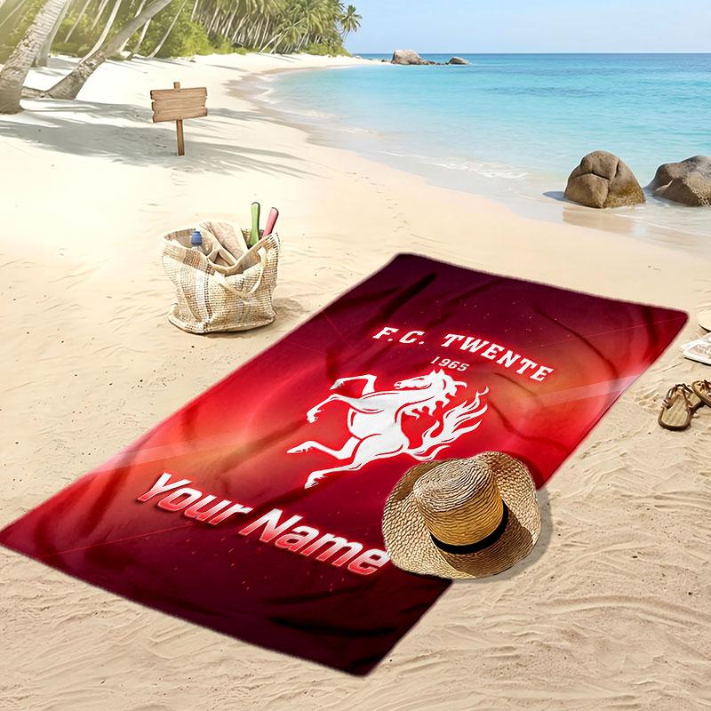 FC Twente Personalizovaný Potisknutý Plážový Ručník Fotbalové Logo Podpora Vlastní Jméno Text Absorpční Ručník Pro Sport Cestování Speciální Dárek