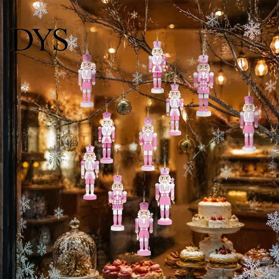 Wooden Nutcracker Ornaments for Christmas Tree Pink Hanging Decorations, Soldier Decorative Nutcrackers Living Room Pendants Home Xmas Party